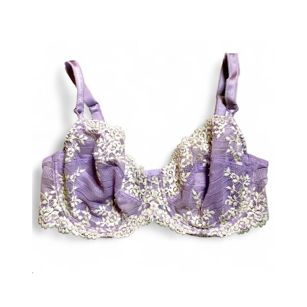 Wacoal Embrace Lace Bra Womens 36D Purple White Floral Coquette Romantic